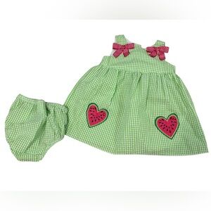 Rare Editions Green Checkered watermelon 18 month Dress Set
